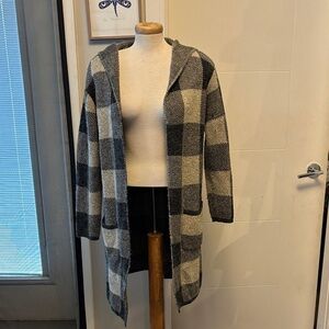 Miracle Black and Gray Plaid Hooded Cardigan